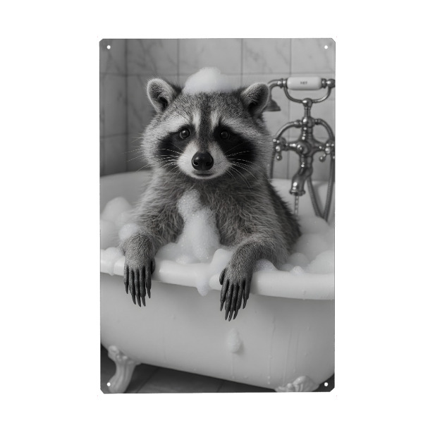 Holzbild "Wellness-Waschbär im Schaumbad" artboxONE - Tiere,Schwarzweiß,Lustig