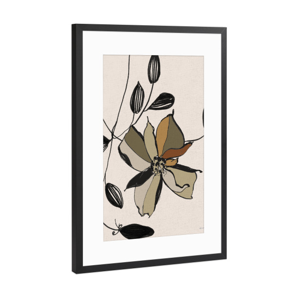 Poster mit Rahmen Schwarz (Metallic) "Blüte gestisch" artboxONE - Floral,Abstrakt - Schwarz,Blume,Blumen,Gold,Zeichnung