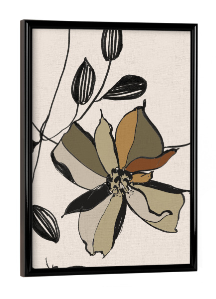 Poster mit schwarzem Rahmen "Blüte gestisch" artboxONE - Floral,Abstrakt - Schwarz,Blume,Blumen,Gold,Zeichnung