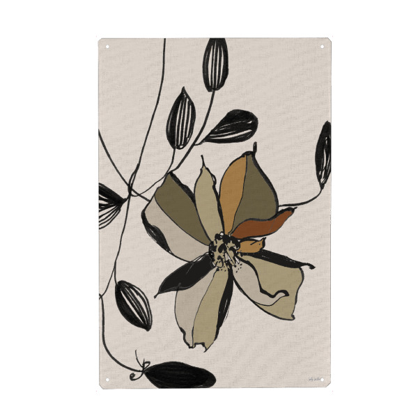 Metall Poster "Blüte gestisch" artboxONE - Floral,Abstrakt - Schwarz,Blume,Blumen,Gold,Zeichnung - Blechschild