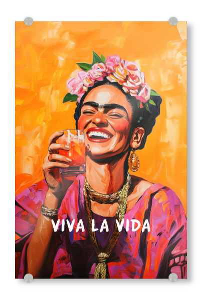 Acrylglasbild "Frida's Lebensfreude" artboxONE - Typografie,Floral,Menschen