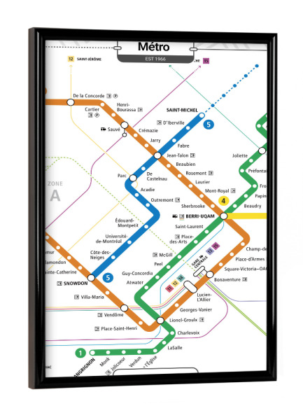 Poster mit schwarzem Rahmen "U -Bahn - Montreal" artboxONE - Städte,Architektur,Kartografie
