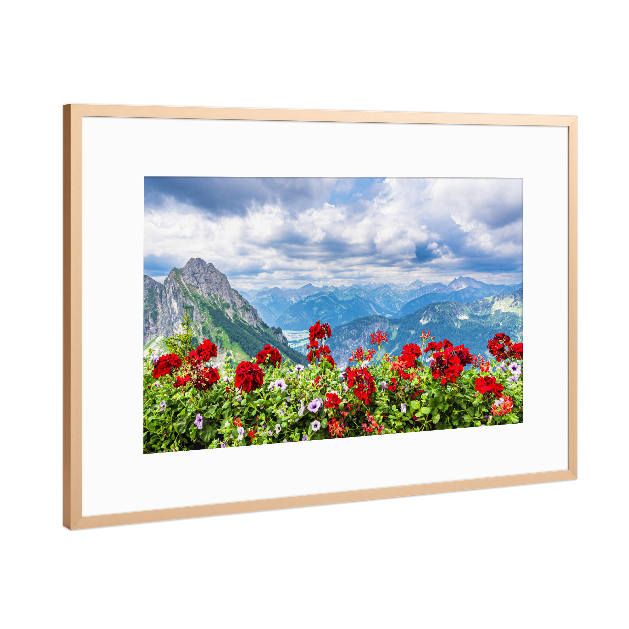 Poster mit Rahmen Kupfer "Bergblick mit Blumen" artboxONE - Natur,Reise