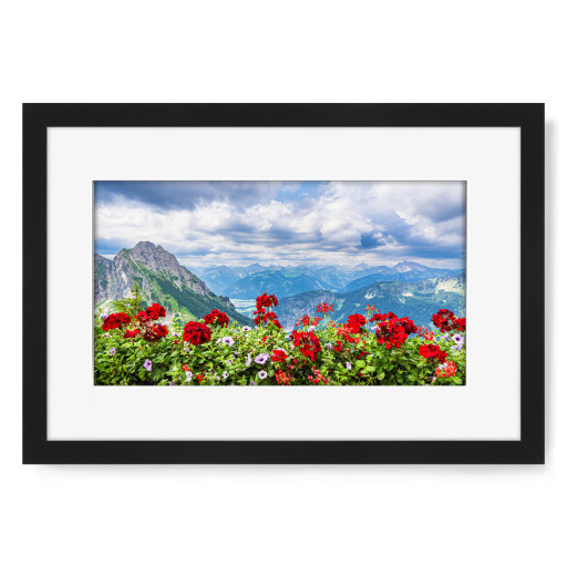 Bergblick mit Blumen