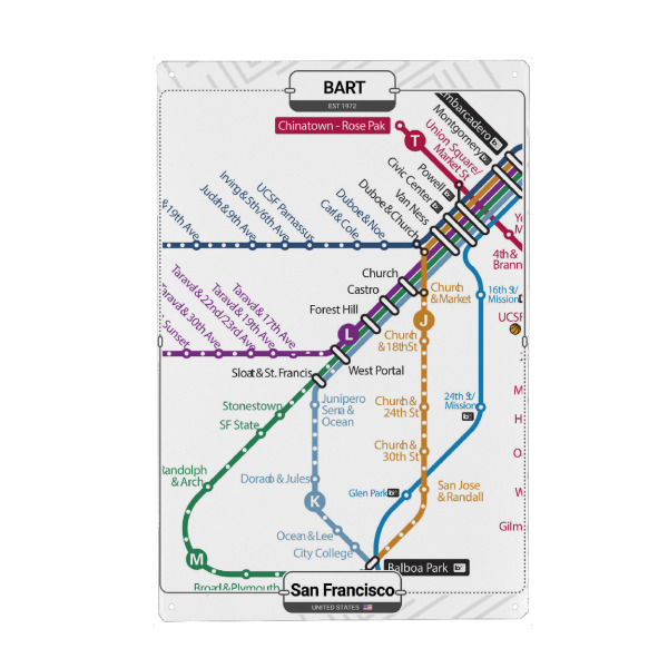 Holzbild "U -Bahn - San Francisco" artboxONE - Städte,Städte / San Francisco,Kartografie