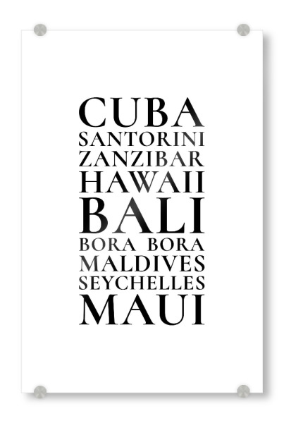 Acrylglasbild "Inselträume Bali und Co" artboxONE - Typografie,Reise,Reise / Strand und Meer,Reise / Asien