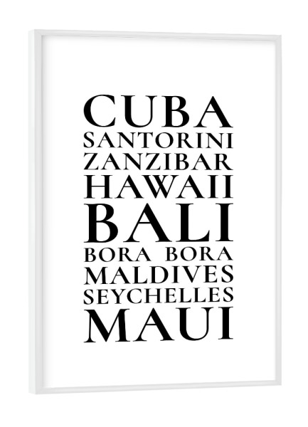 Poster mit weißem Rahmen "Inselträume Bali und Co" artboxONE - Typografie,Reise,Reise / Strand und Meer,Reise / Asien