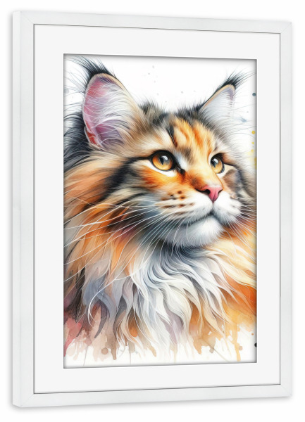 Poster mit Rahmen weiß "Maine Coon Cat" artboxONE - Tiere,Abstrakt