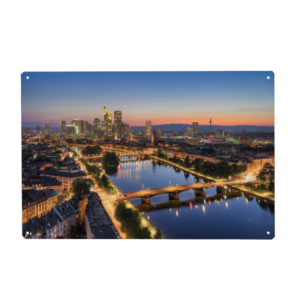 Holzbild "Frankfurt Skyline am Abend" artboxONE - Städte,Reise,Städte / Frankfurt
