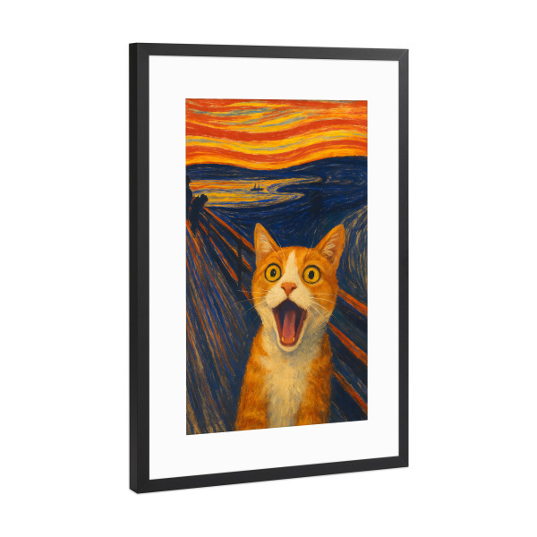 Poster mit Rahmen Schwarz (Metallic) "Schrei der Katze" artboxONE - Tiere,Lustig