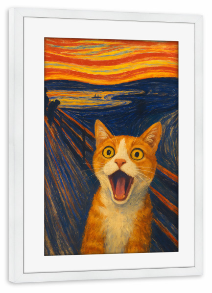 Poster mit Rahmen weiß "Schrei der Katze" artboxONE - Tiere,Lustig
