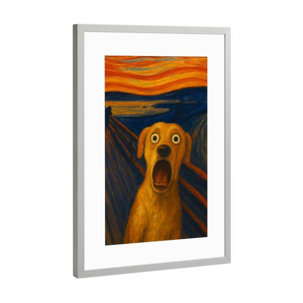 Poster mit Rahmen Silber "Schrei des Hundes" artboxONE - Tiere,Lustig