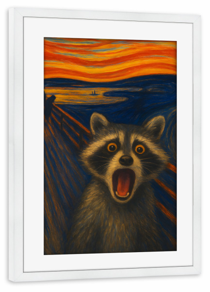 Poster mit Rahmen weiß "Der Schrei des Waschbären" artboxONE - Tiere,Lustig