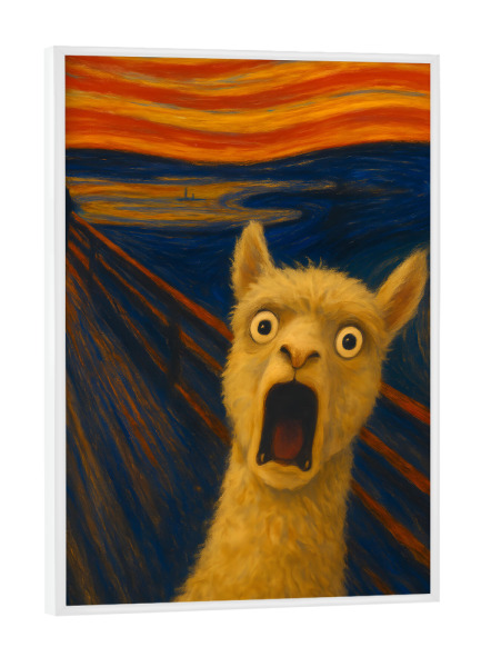 Poster mit weißem Rahmen "Der Schrei des Lamas" artboxONE - Tiere,Lustig