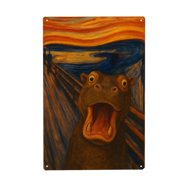 Holzbild "Der Schrei des Nielpferds" artboxONE - Tiere,Lustig