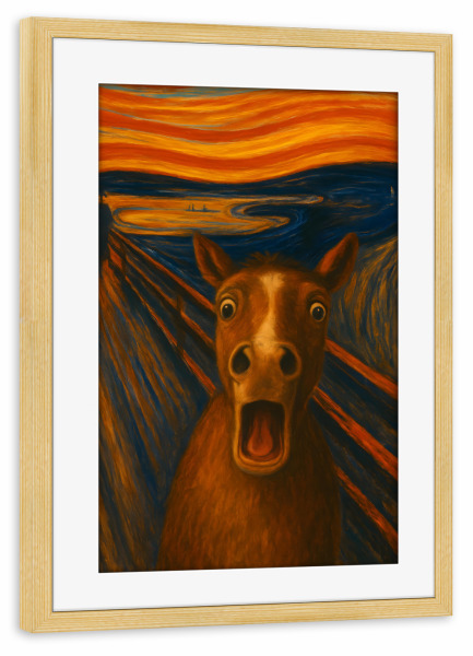 Poster mit Rahmen kiefer "Der Schrei des Pferdes" artboxONE - Tiere,Lustig