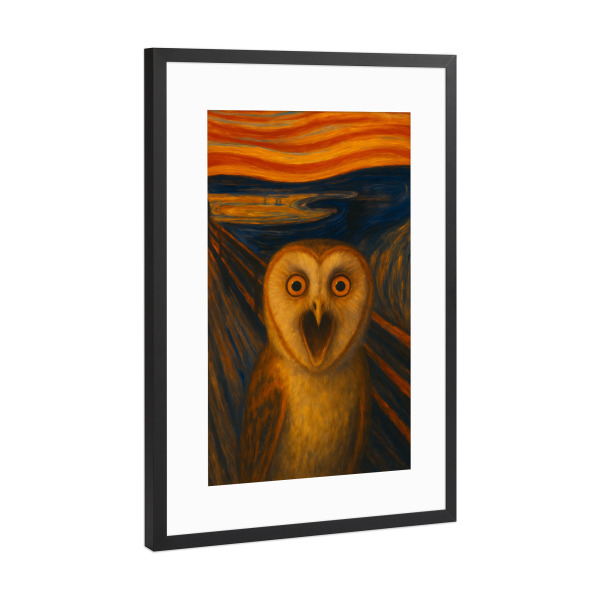 Poster mit Rahmen Schwarz (Metallic) "Der Schrei der Eule" artboxONE - Tiere,Lustig