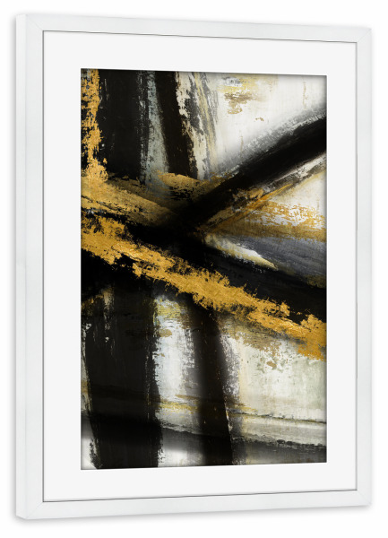 Poster mit Rahmen weiß "Fette Streifen" artboxONE - Abstrakt - Gold,Schwarz,Streifen