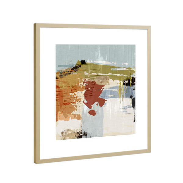 Poster mit Rahmen Gold "Fern Creek" artboxONE - Abstrakt - Zusammenfassung,Blau,Grün,Rot,Orange,Creme