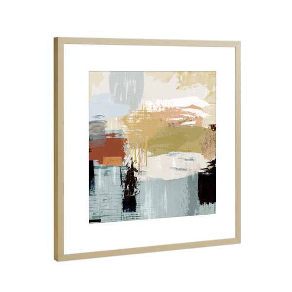 Poster mit Rahmen Gold "Bachfarn" artboxONE - Abstrakt - Schwarz,Hellblau,Rot,Creme