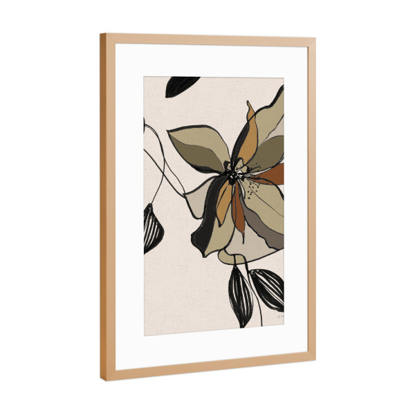 Poster mit Rahmen Kupfer "Gestikblüte" artboxONE - Floral,Abstrakt - Blume,Blumen,Zusammenfassung,Schwarz,Gold,Zeichnung