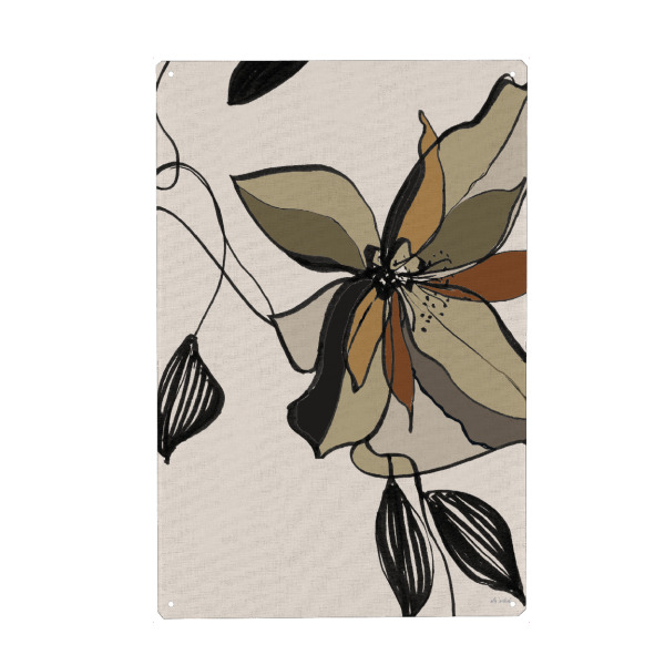 Holzbild "Gestikblüte" artboxONE - Floral,Abstrakt - Blume,Blumen,Zusammenfassung,Schwarz,Gold,Zeichnung