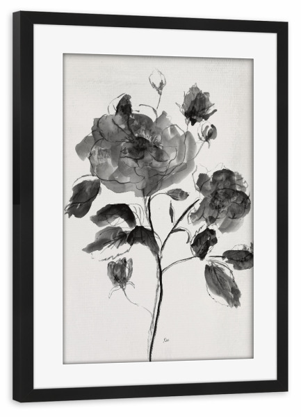 Poster mit Rahmen schwarz "Inky Ebenholz" artboxONE - Floral - Blume,Tinte,Neutral,Floral,Schwarz