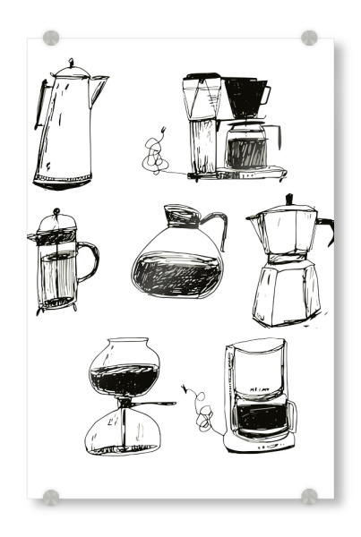 Acrylglasbild "Collection of drawn coffee" artboxONE - Essen & Trinken,Schwarzweiß