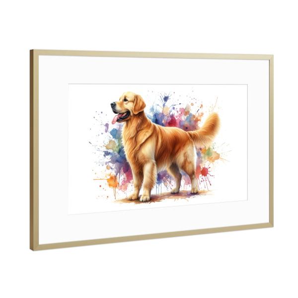 Poster mit Rahmen Gold "Golden Retriever Aquarell b" artboxONE - Tiere,Abstrakt