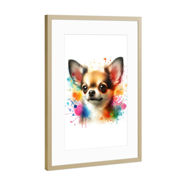 Poster mit Rahmen Gold "Chihuahua in Aquarell C" artboxONE - Tiere,Abstrakt