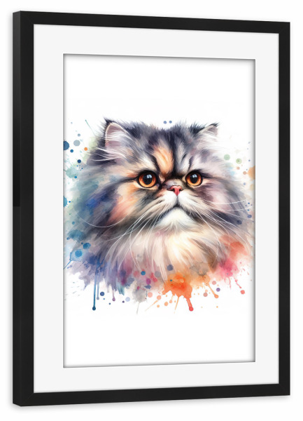 Poster mit Rahmen schwarz "Aquarell persische Katzenporträt" artboxONE - Tiere,Abstrakt