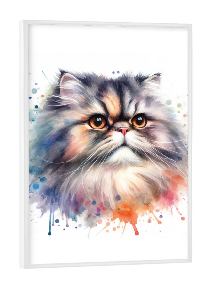 Poster mit weißem Rahmen "Aquarell persische Katzenporträt" artboxONE - Tiere,Abstrakt
