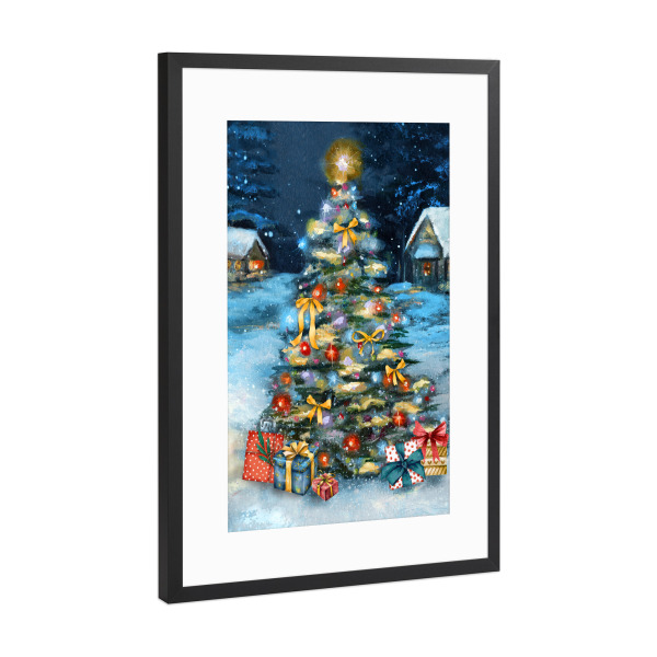 Poster mit Rahmen Schwarz (Metallic) "Weihnachtsversammlung" artboxONE - Weihnachten - Weihnachten,Baum,Urlaub,Geschenke,Schnee