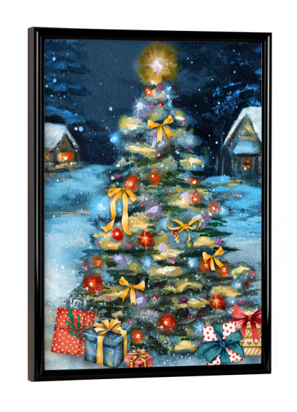 Poster mit schwarzem Rahmen "Weihnachtsversammlung" artboxONE - Weihnachten - Weihnachten,Baum,Urlaub,Geschenke,Schnee