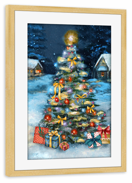 Poster mit Rahmen kiefer "Weihnachtsversammlung" artboxONE - Weihnachten - Weihnachten,Baum,Urlaub,Geschenke,Schnee