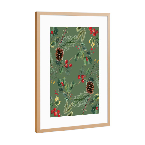 Poster mit Rahmen Kupfer "Naturgrüns Beeren" artboxONE - Weihnachten - Weihnachten,Urlaub,Stechpalme,Tannenzapfen,Beeren