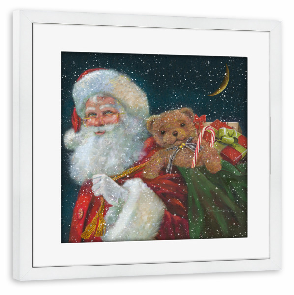 Poster mit Rahmen weiß "Weihnachtsmann liefern Spielzeug" artboxONE - Menschen,Weihnachten,Männer - Weihnachtsmann,Weihnachten,Spielzeug,Nacht