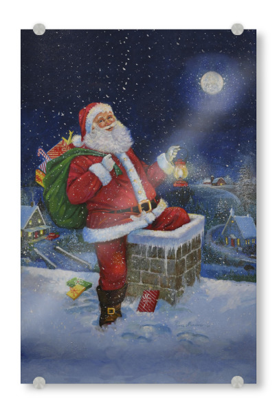 Acrylglasbild "Den Schornstein hinunter" artboxONE - Weihnachten - Weihnachten,Weihnachtsmann,Geschenke,Spielzeug,Schornstein