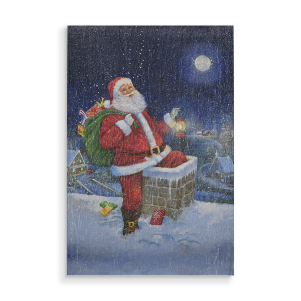 Holzbild "Den Schornstein hinunter" artboxONE - Weihnachten - Weihnachten,Weihnachtsmann,Geschenke,Spielzeug,Schornstein
