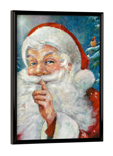 Poster mit schwarzem Rahmen "Santa Secret" artboxONE - Weihnachten - Weihnachten,Weihnachtsmann,Vögel,Schnee