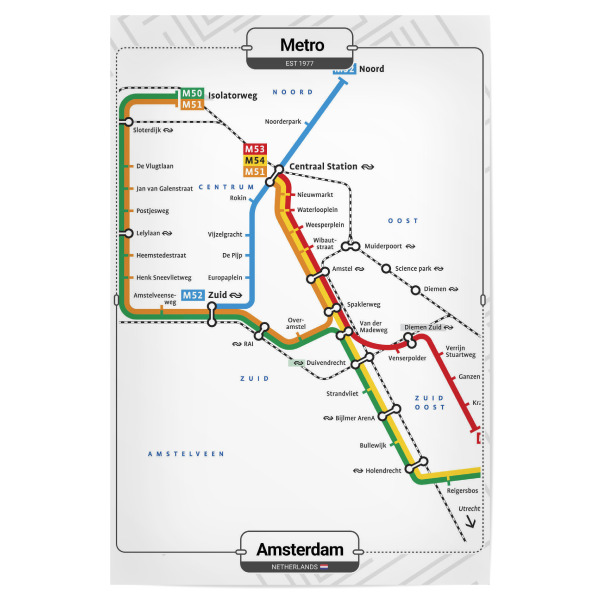 Poster 30x20 cm "U -Bahn - Amsterdam" artboxONE - Städte,Städte / Amsterdam,Kartografie