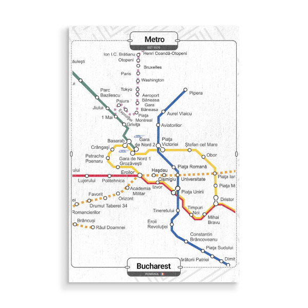 Holzbild "U -Bahn - Bukarest" artboxONE - Städte,Architektur,Kartografie - Stadt,U -bahn,Transit,Schiene,Transport,Karte,Fluss,Bukarest,Rumänien
