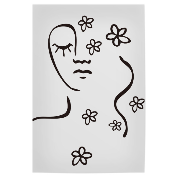 Poster 30x20 cm "Floral Serenity" artboxONE - Schwarzweiß - Minimalist art,Line art,Floral illustration,Serene face,Calm,Mindfulness