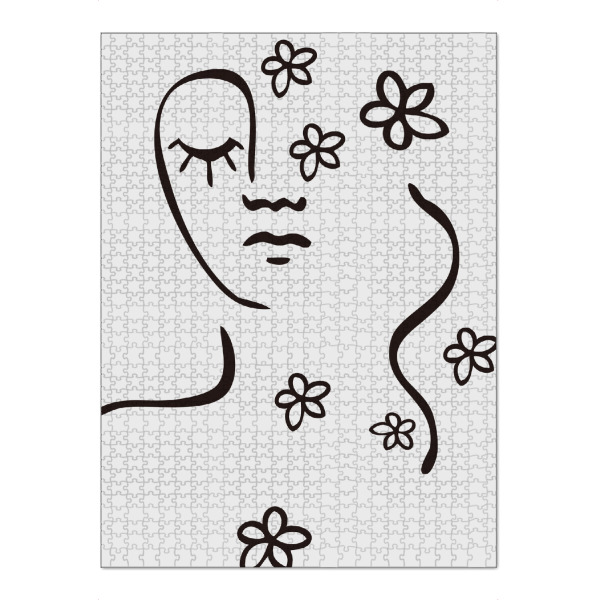 Puzzle Ravensburger "Floral Serenity" artboxONE - Schwarzweiß - Minimalist art,Line art,Floral illustration,Serene face,Calm,Mindfulness