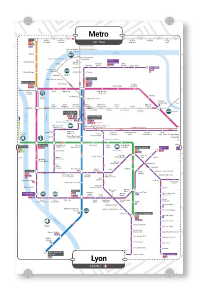 Acrylglasbild "U -Bahn - Lyon" artboxONE - Städte,Architektur,Kartografie - Stadt,U -bahn,Transit,Schiene,Transport,Karte,Fluss,Lyon,Frankreich