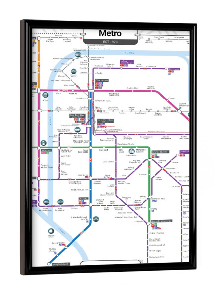 Poster mit schwarzem Rahmen "U -Bahn - Lyon" artboxONE - Städte,Architektur,Kartografie