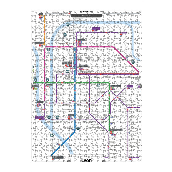 Puzzle Ravensburger "U -Bahn - Lyon" artboxONE - Städte,Architektur,Kartografie - Stadt,U -bahn,Transit,Schiene,Transport,Karte,Fluss,Lyon,Frankreich