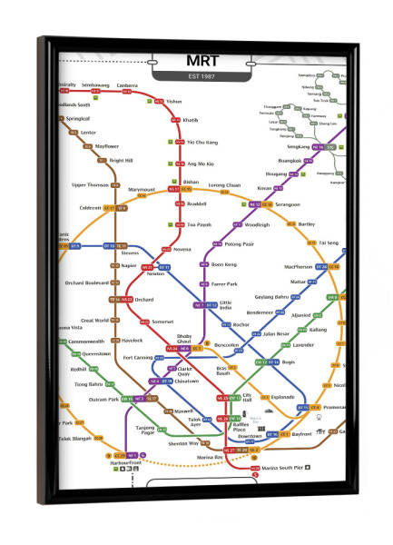 Poster mit schwarzem Rahmen "U -Bahn - Singapur" artboxONE - Städte,Städte / Singapur,Kartografie