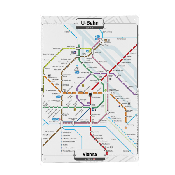 Holzbild "U -Bahn - Wien" artboxONE - Städte,Städte / Wien,Kartografie - Stadt,U -bahn,Transit,Schiene,Transport,Karte,Fluss,Wien,österreich