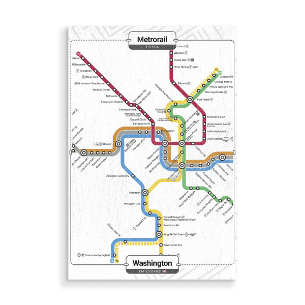 Holzbild "U -Bahn - Washington" artboxONE - Städte,Städte / Washington,Kartografie - Stadt,U -bahn,Transit,Schiene,Transport,Karte,Flow,Washington,Usa
